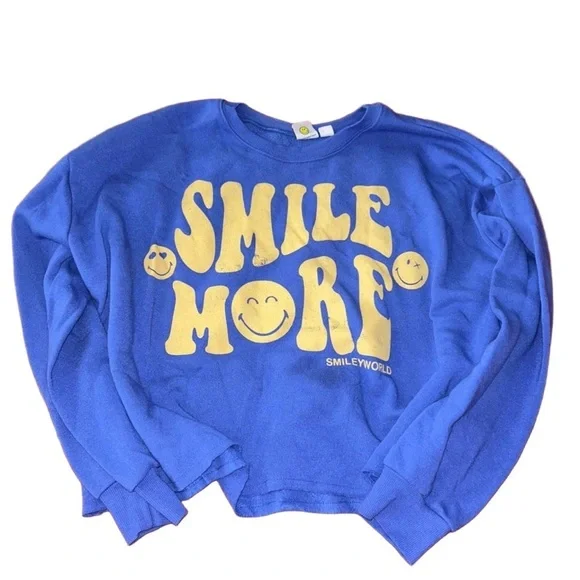 Smiley World Smile More Graphic Print Pullover Crewneck Sweatshirt Blue XL - Picture 2 of 6